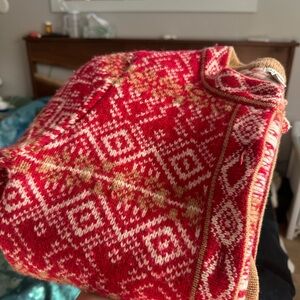 Ll Bean Red Wool Nordic Button up Sweater